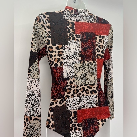BOOHOO Women's Multicolored Animal Print Polyester Bodysuit One-Piece Size 4 - Picture 5 of 10